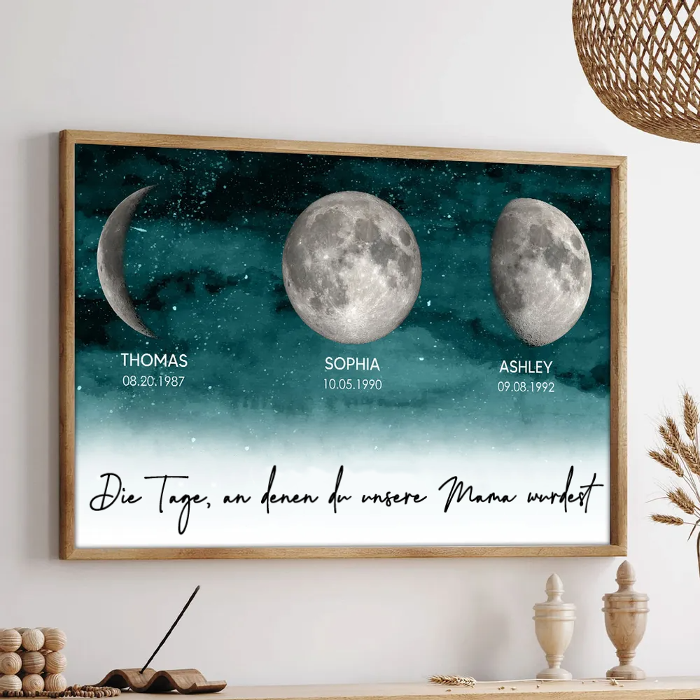 Personalisierte Mondphasen-Grafik mit Holzrahmen Geschenk für Mama und Papa