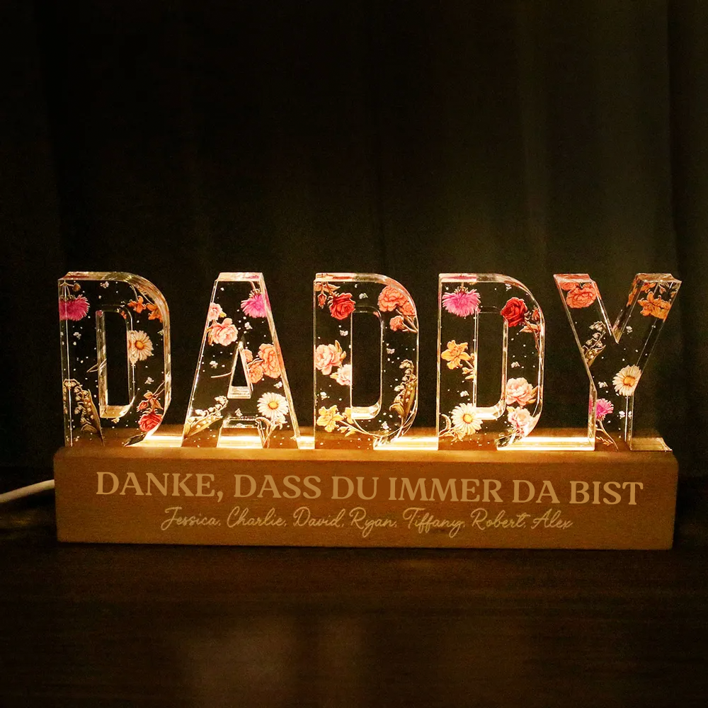 Personalisiertes DADDY-Nachtlicht mit Geburtsblumen, Sprüche und Namen Geschenke für Papa