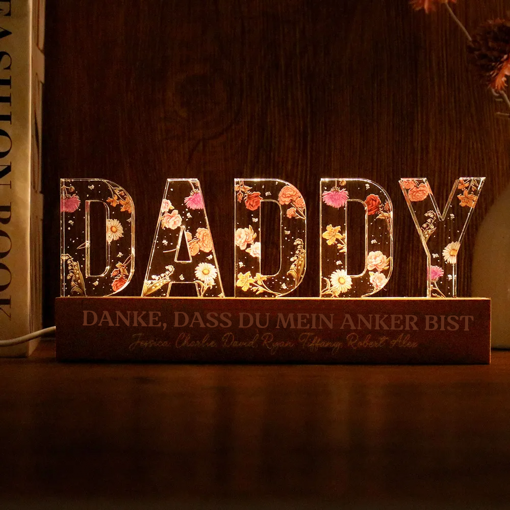 Personalisiertes DADDY-Nachtlicht mit Geburtsblumen, Sprüche und Namen Geschenke für Papa