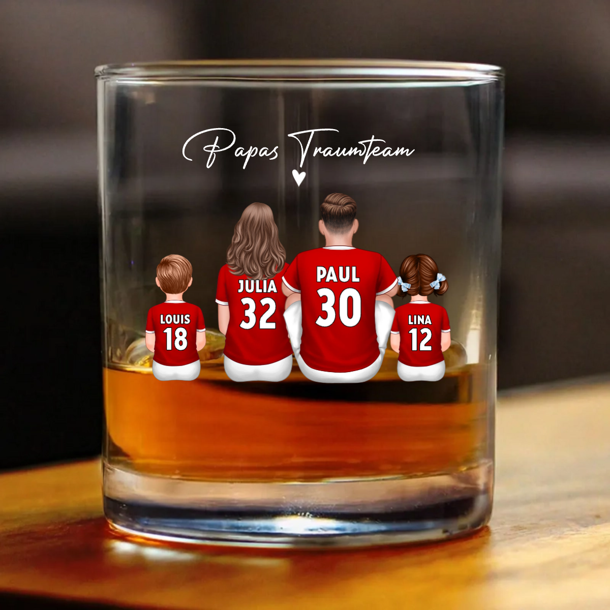 Papas Fußballteam - Whisky-Glas mit 2-5 Personen personalisiert Geschenk für Vater
