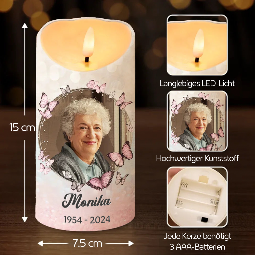 In liebevoller Erinnerung an...- Personalisierte Trauerkerze LED-Kerze mit Foto