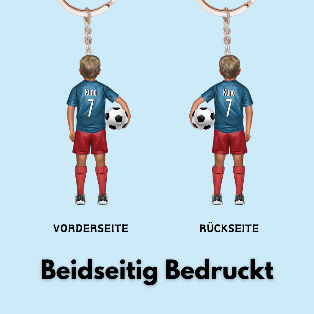 Fußballkind-Personalisierter Schlüsselanhänger für Sohn und Tochter