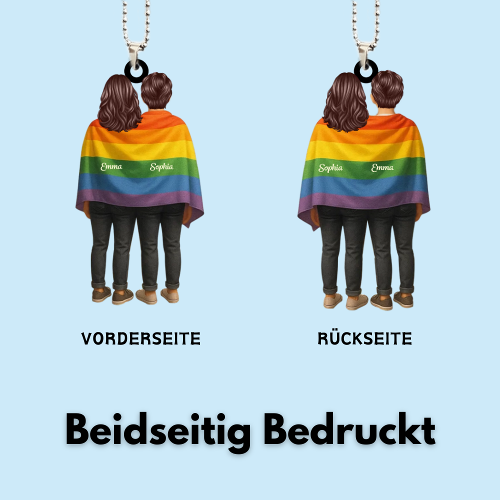 Acrylanhänger mit Regenbogenfahne und Namen Geschenk für LGBT-Paar