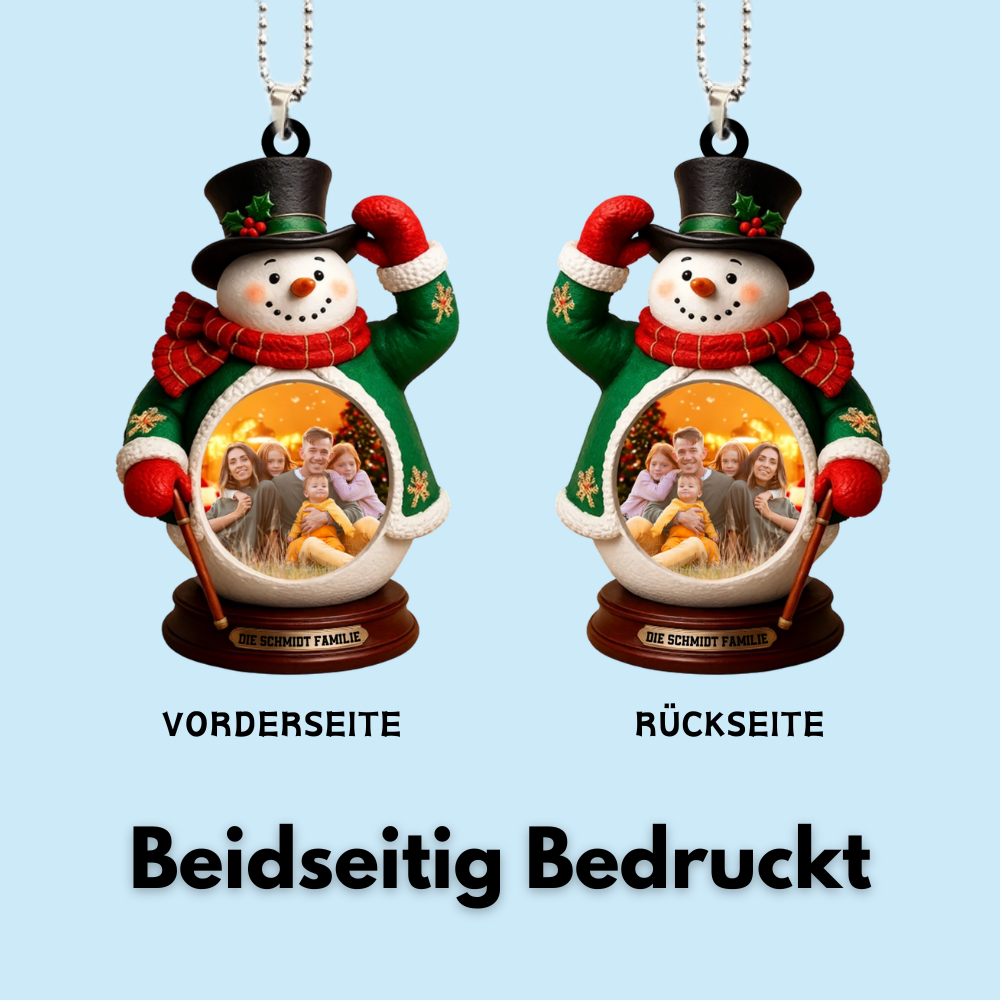 Personalisierter Christbaumschmuck mit Foto-Acryl-Foto-Ornament mit Schneemann
