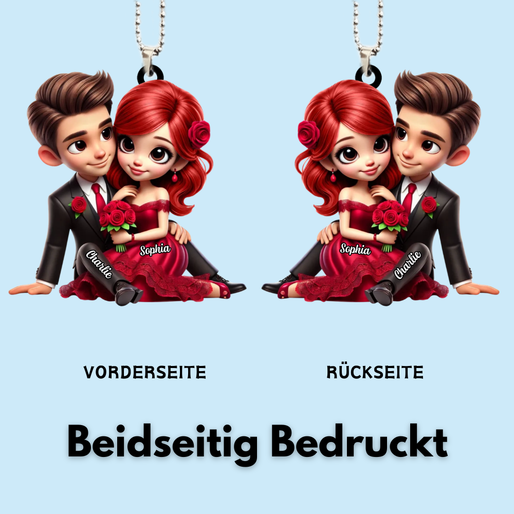 Pärchen mit Rosenstrauß - Acrylanhänger mit Namen Geschenk für Paar