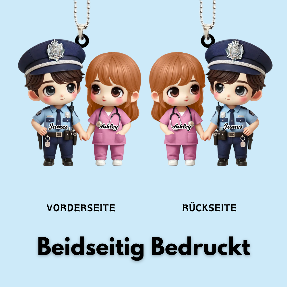 Pärchen in Berufskleidung Autoanhänger aus Acryl Geschenk für Paar