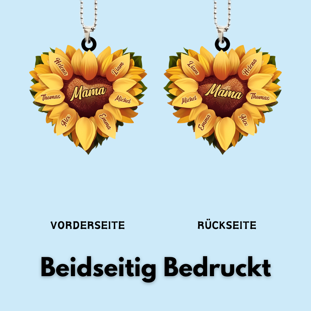 Sonnenblume in Herzform-Personalisierter Anhänger mit Namen