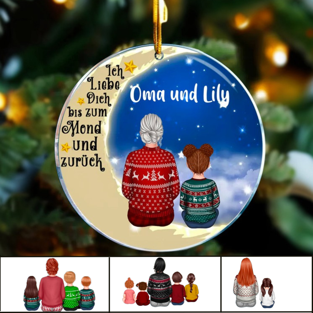 Acryl Anhänger Oma Enkelkinder auf Mond personalisierte Kreis Ornament