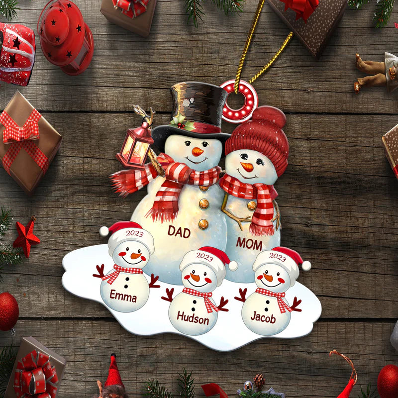 Schneemann Familie Christbaumschmuck mit Namen 1-8 Kinder