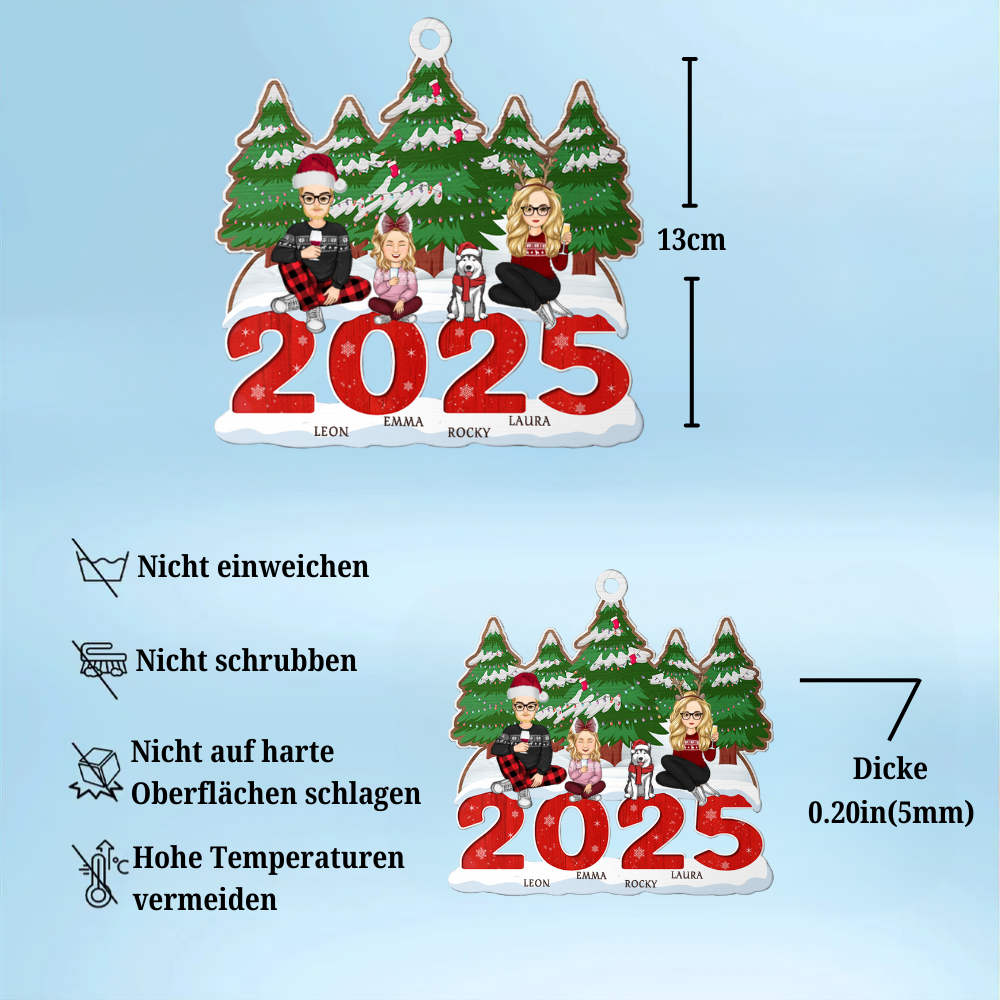 Personalisierter Holzanhänger Familie 2025 Christbaumschmuck mit Hund und Katze