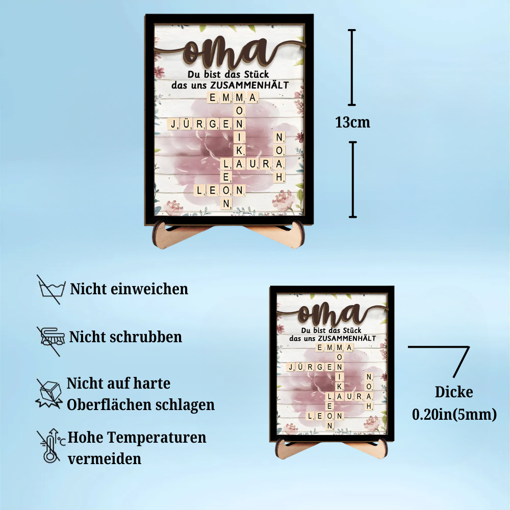 Personalisierte Holzplakette mit Kreuzworträtsel