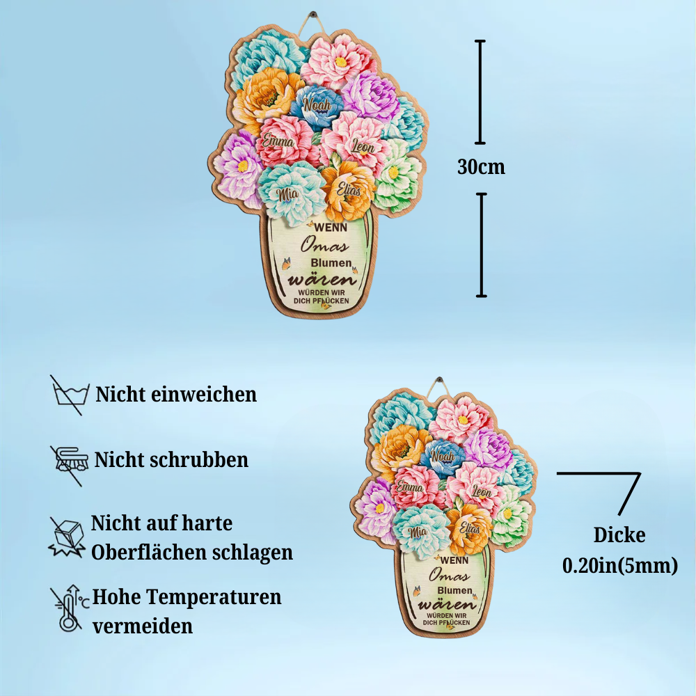 Personalisierbares Holzschild mit Vase Geschenk für Oma