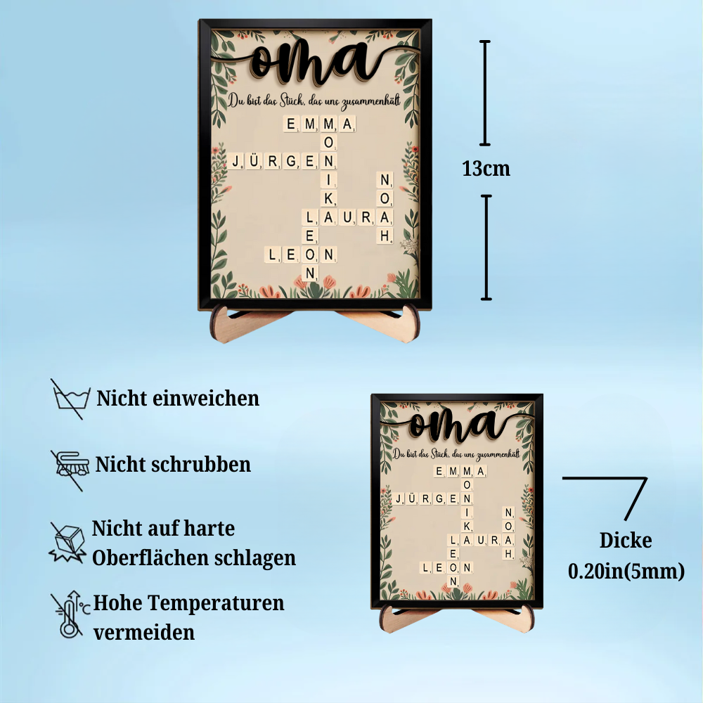 Personalisierte Holztafel mit Kreuzworträtsel Geschenk für Oma und Opa