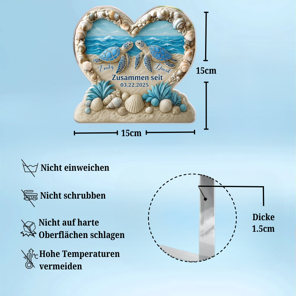 Personalisierte Acryltafel mit Schildkröten Geschenk für Paar