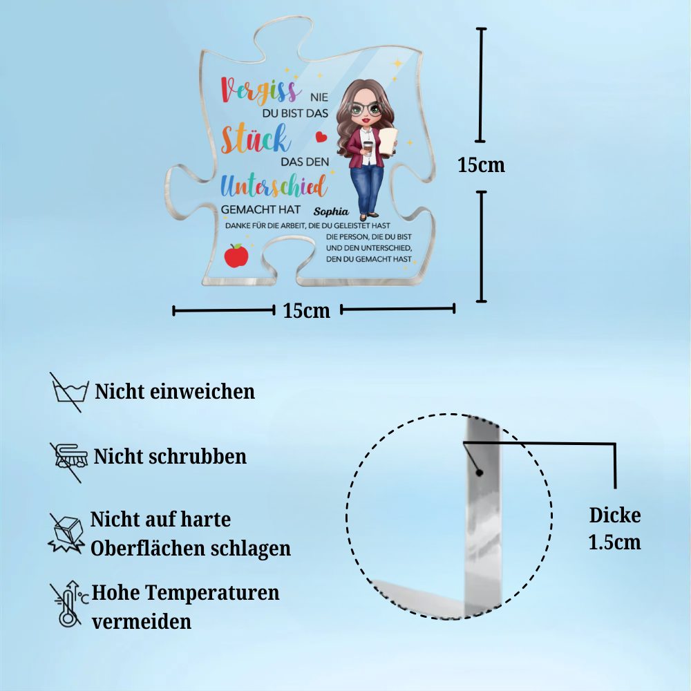 Acryltafel mit Puzzle Geschenk für Lehrerin