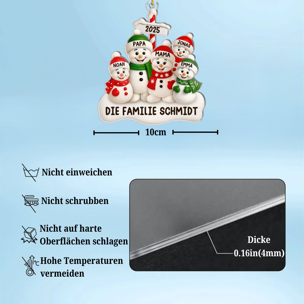 Acrylanhänger mit Schneemannfamilie Personalisierter Christbaumschmuck mit Eltern und 1-4 Kinder