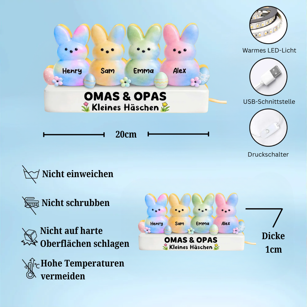 Bunte Osterhasen für Oma & Opa – Personalisierte LED-Lichtbox mit Enkel-Namen | Ostergeschenk für Großeltern