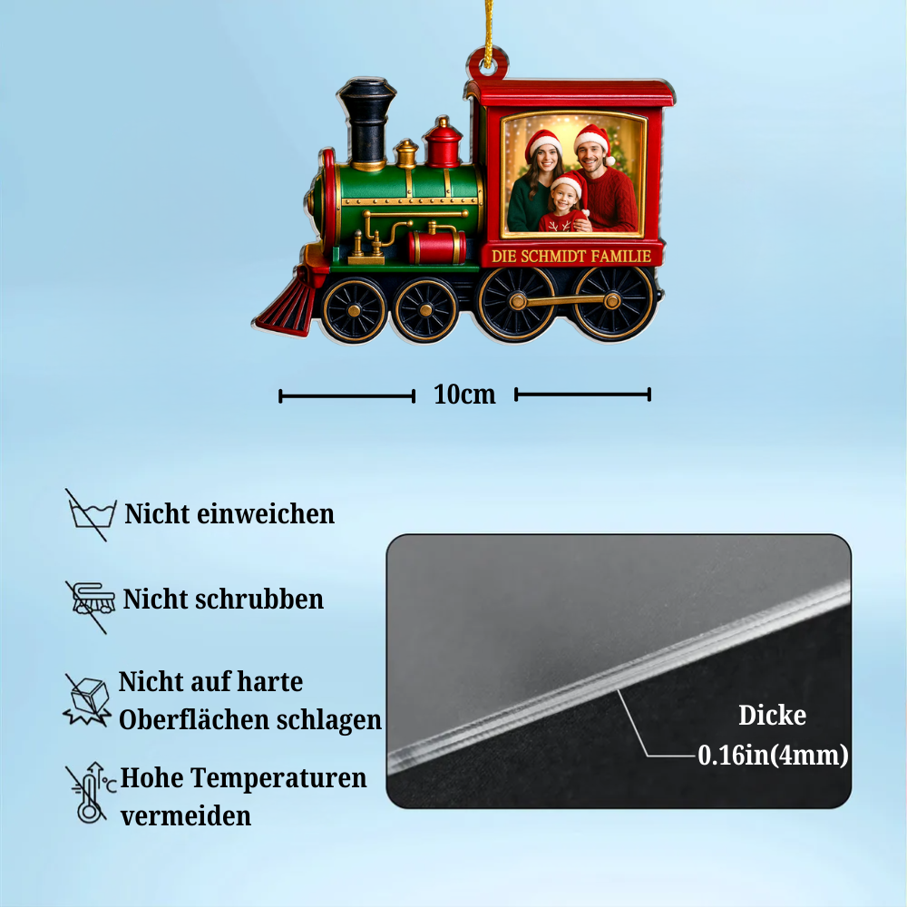 Acryl-Foto-Ornament Personalisierter Christbaumschmuck mit Weihnachtszug für Familie