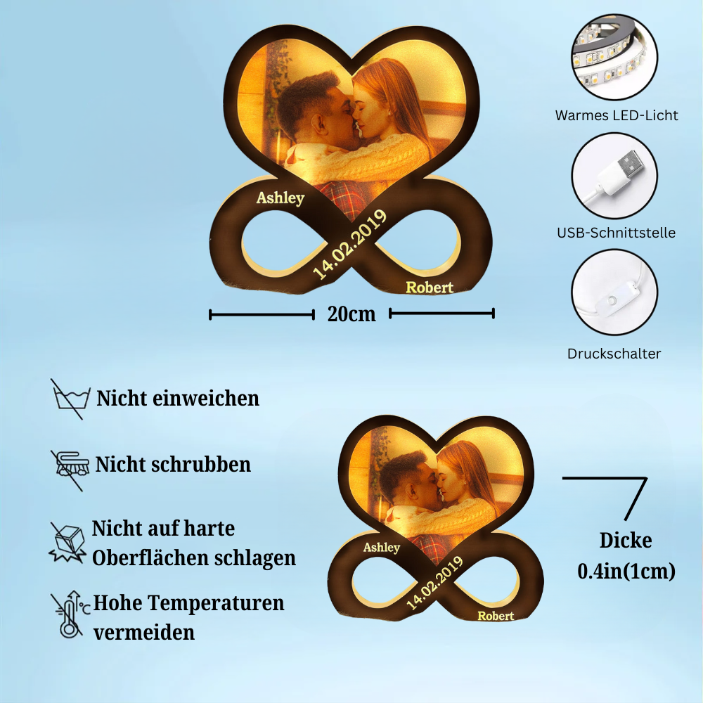 Unendliche Liebe - Personalisierte Lichtbox mit Foto und Namen Geschenk für Paar