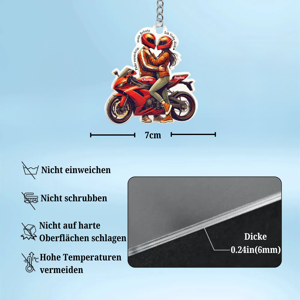 Fahr Vorsichtig - Personalisierter Acryl-Schlüsselanhänger mit Motorradpaar
