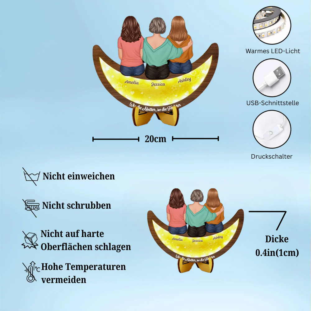 Mutter und Tochter-Personalisierte LED-Holzplakette