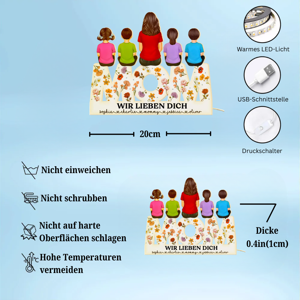 MOM Blumen Personalisierte Lichtbox/ LED Nachtlicht Geschenk für Mama