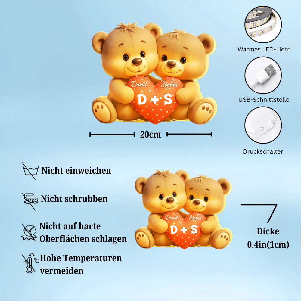 Bären und Herz-Personalisierte LED-Lichtbox mit Namen Geschenk für Paar