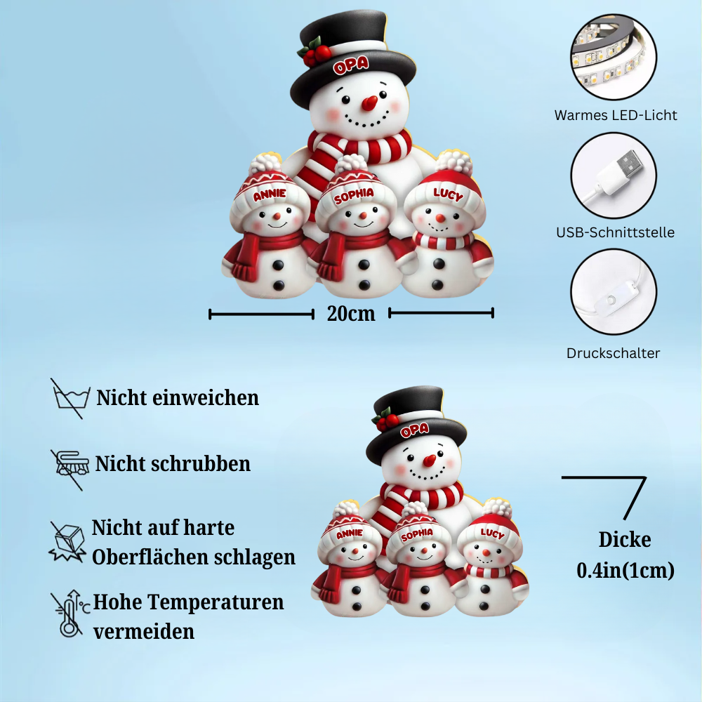 Personalisierte Schneemann-Lichtbox für Eltern, Oma, Opa und Kinder