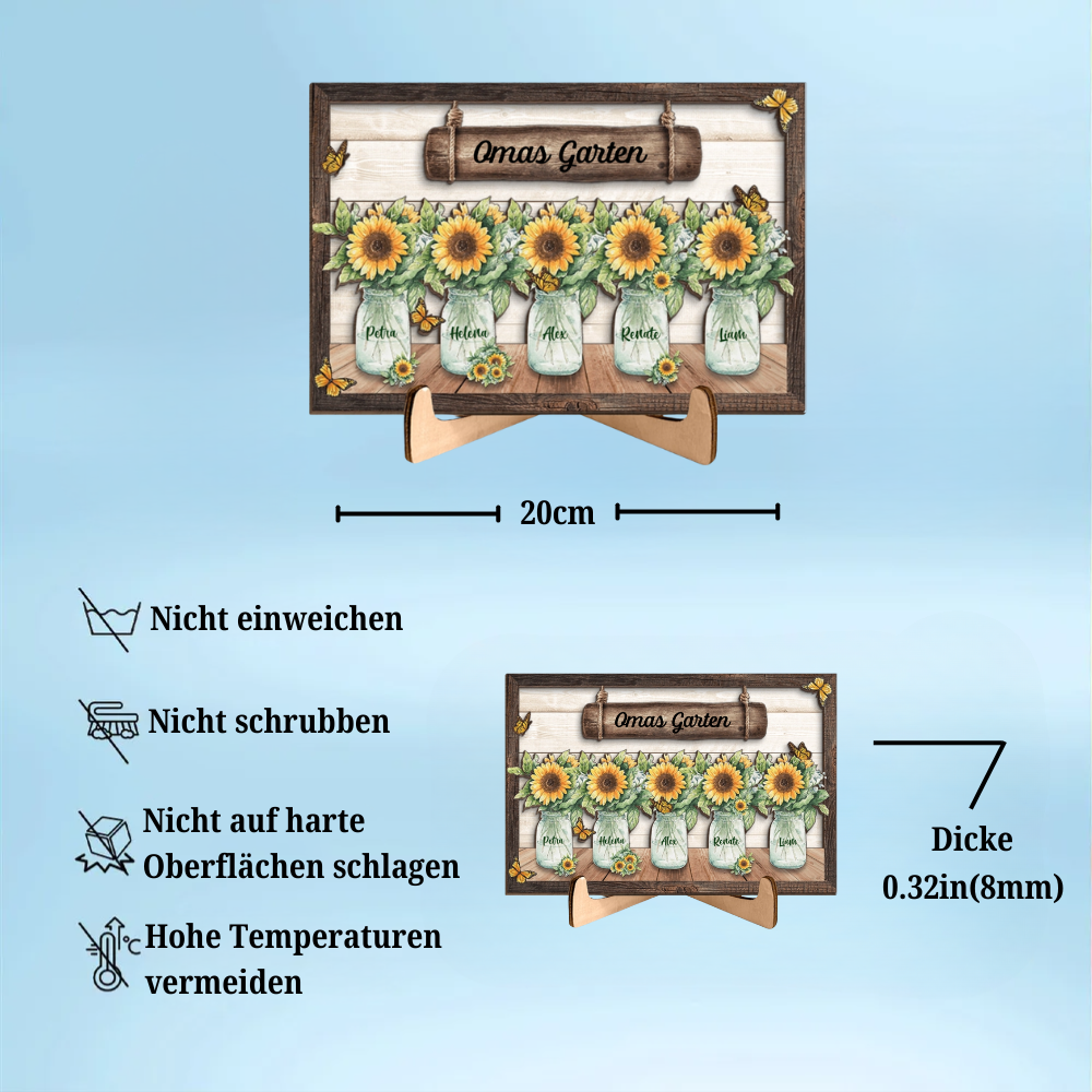 Personalisierte Holztafel mit Vasen für Oma und Mama