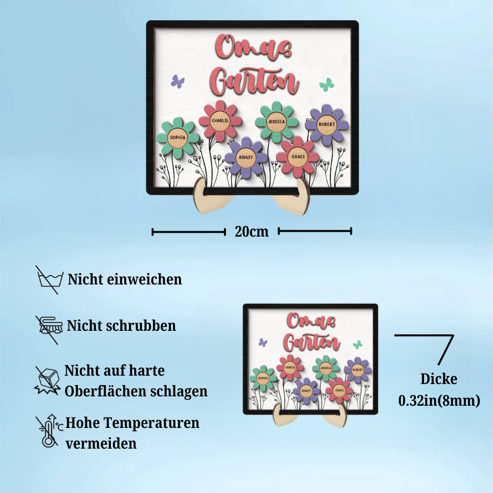 Personalisierte Holztafel mit Blumen für Oma und Mama