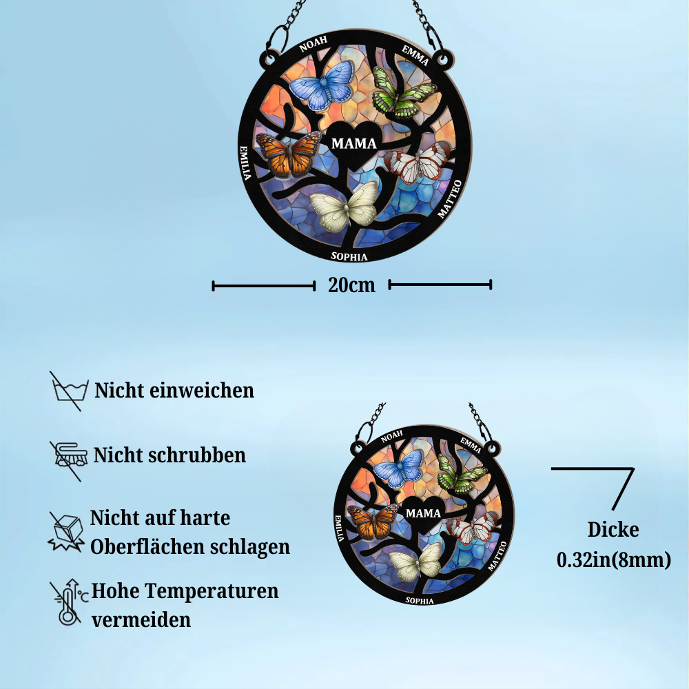 Schmetterlinge-Personlisierter Sonnenfänger mit Namen Geschenk für Oma, Mama und Familie