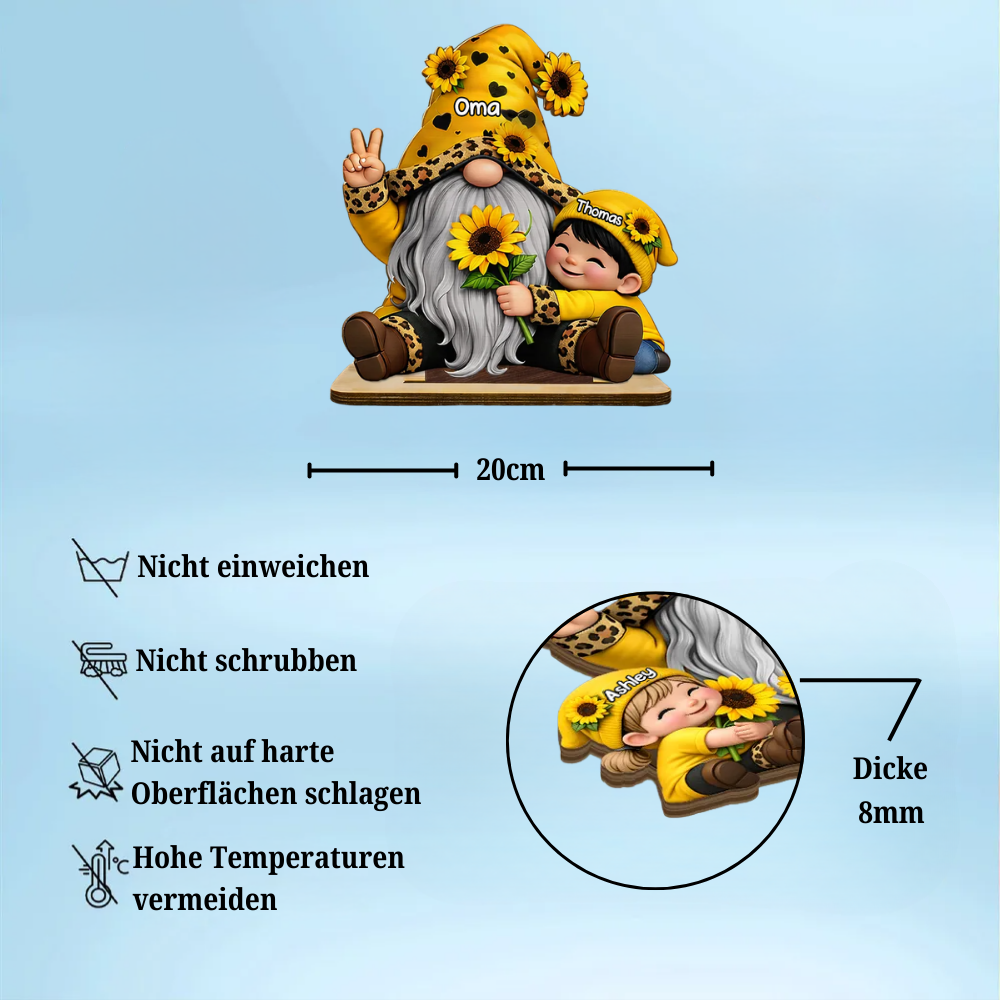 Oma und Kinder Personalisierter Holzaufsteller mit Zwergmotiv Geschenk für Mama und Oma