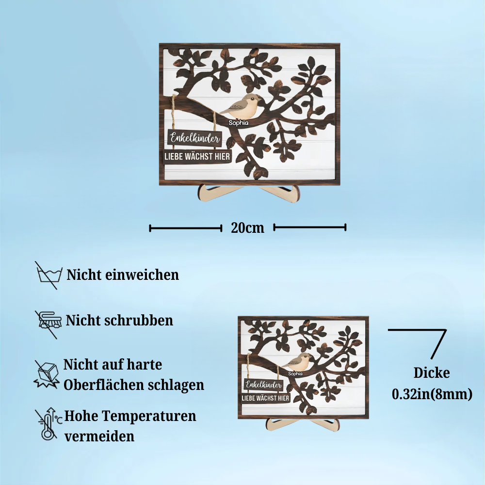 Personalisierte Holzplakette mit Baum und Vögeln Geschenk für Familie