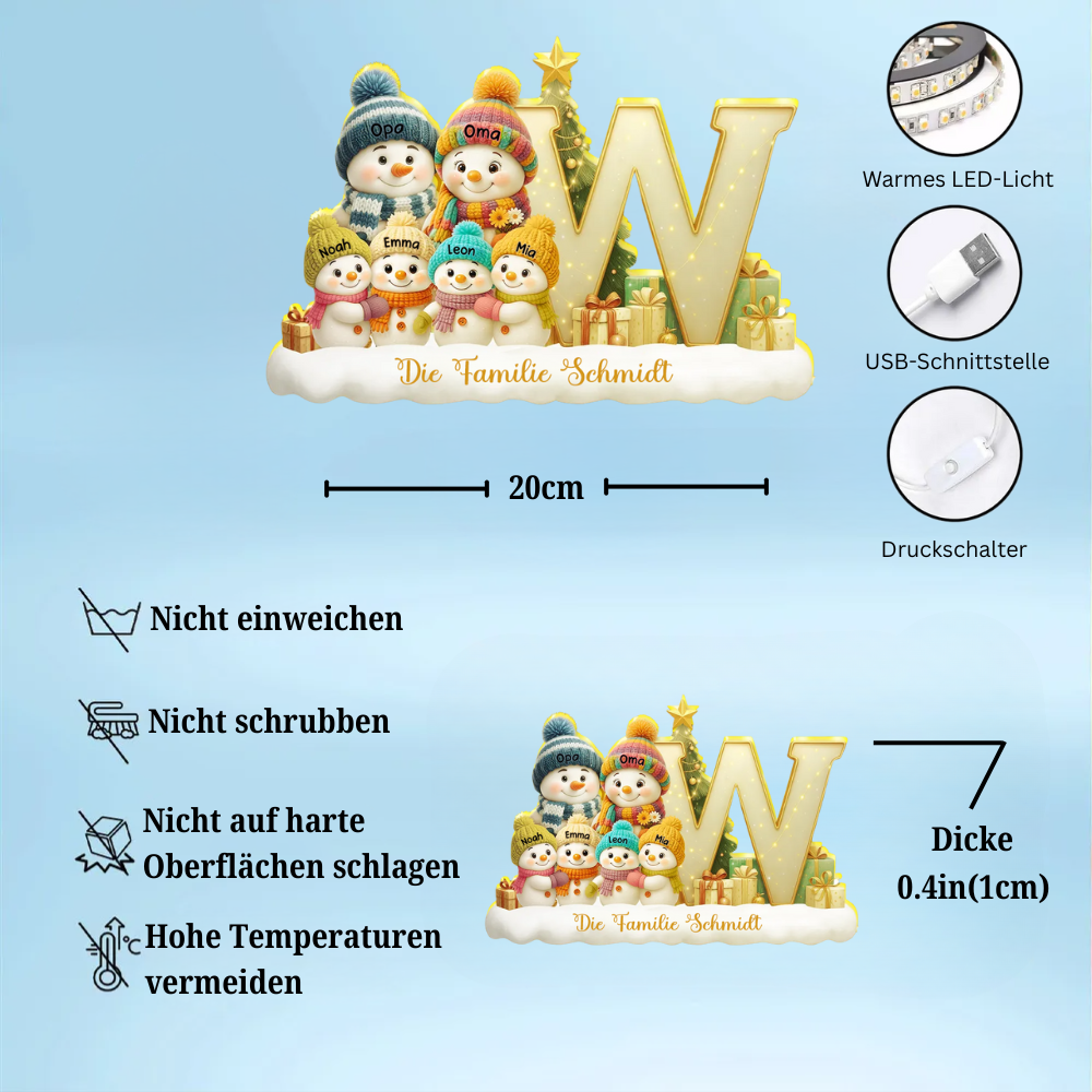 Personalisierte Schneemann-Leuchtbox mit Buchstabe Weihnachtsdekoration für Familie