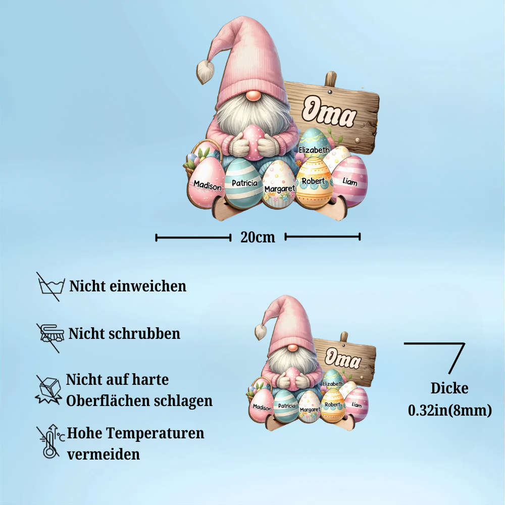 Personalisierte Holztafel mit Zwerge und Ostereier Geschenk zu Ostern für Oma