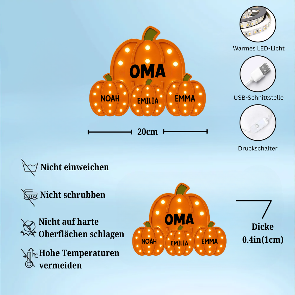 „Omas kleine Kürbisse“ – Personalisierte LED-Lichtbox Geschenk für Oma