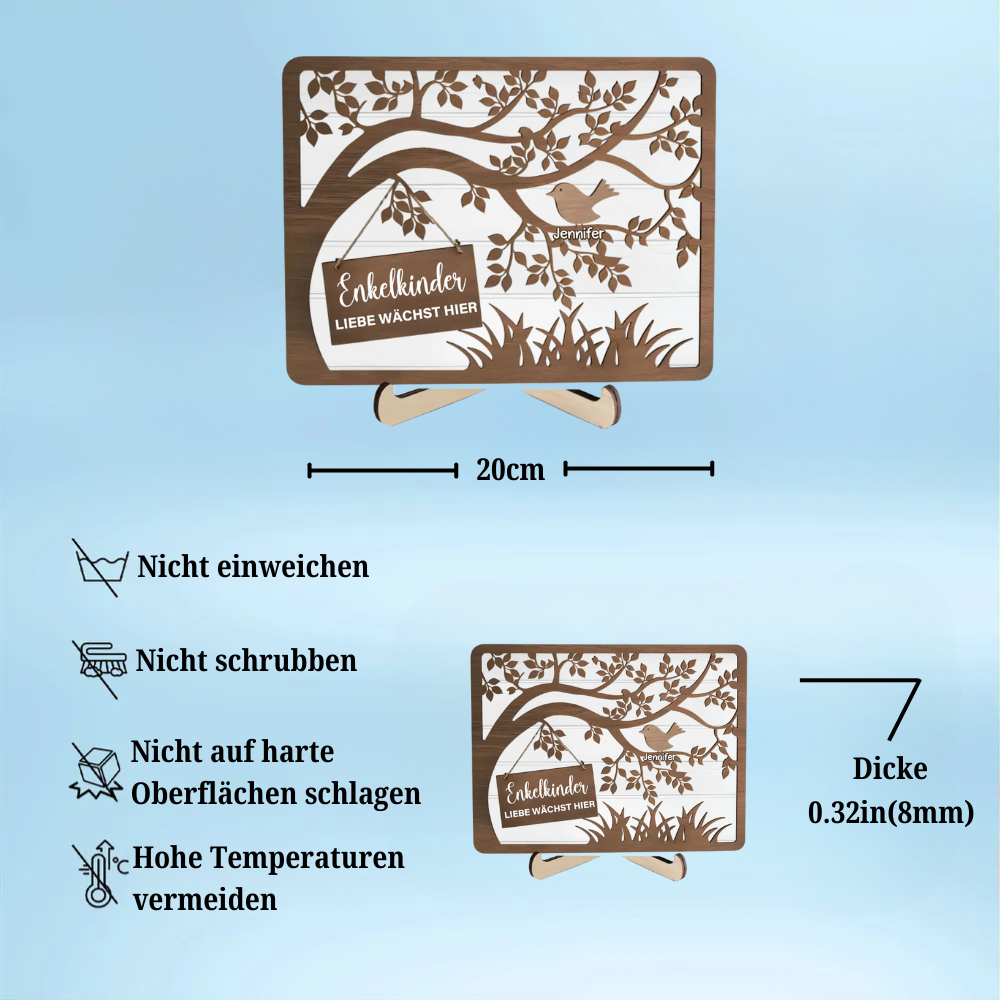Baum und Vögel-Holzplakette mit 1-10 Namen personalisiert Geschenk für Oma
