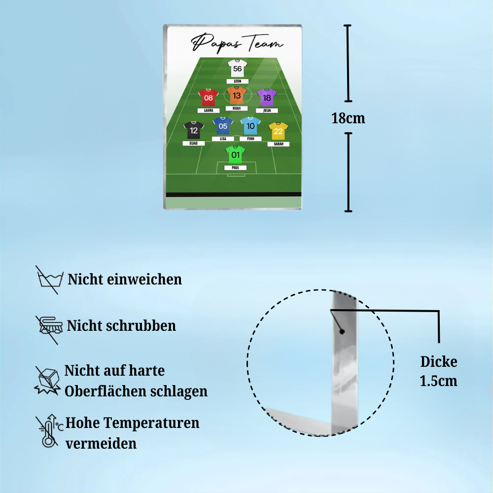 Personalisierter Acrylblock mit Fußballtrikots Geschenk für Papa und Fußballfans