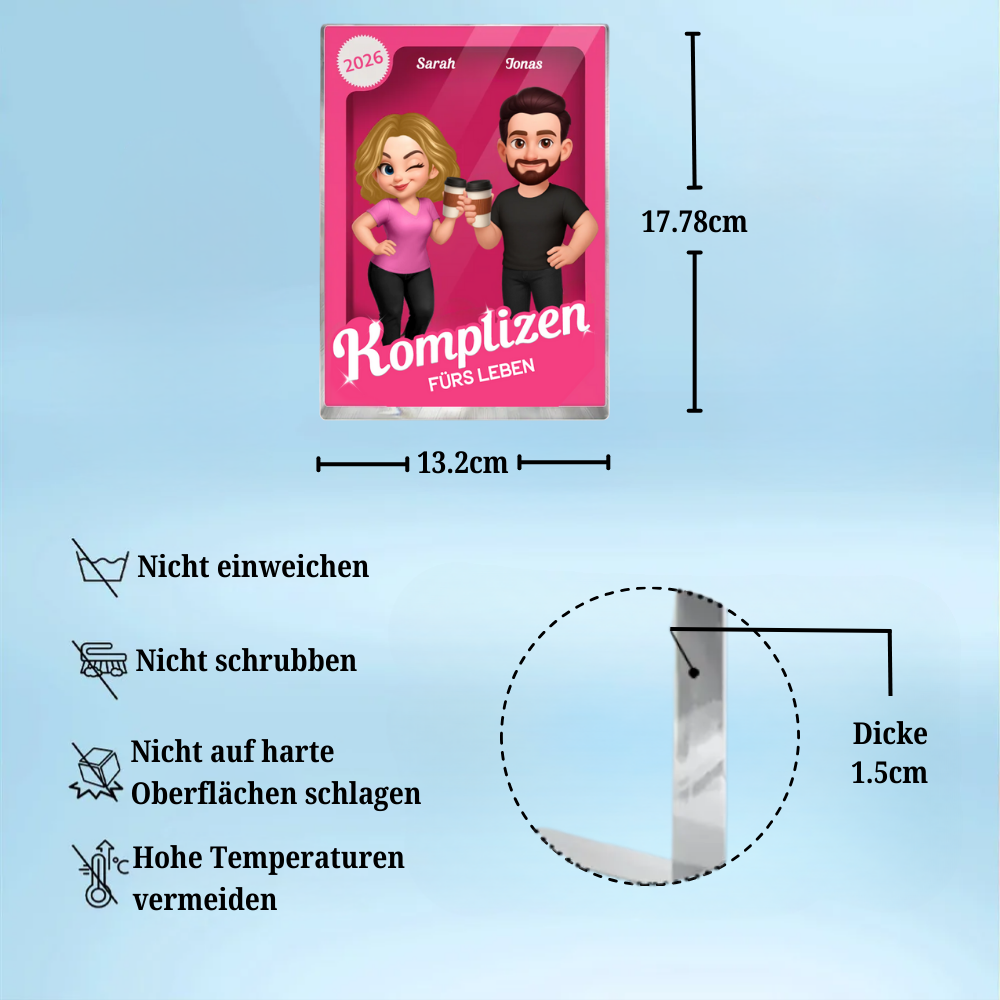 Komplizen fürs Leben - Personalisierter Acrylblock mit 2-6 Personen Geschenk für Paar und Freunde