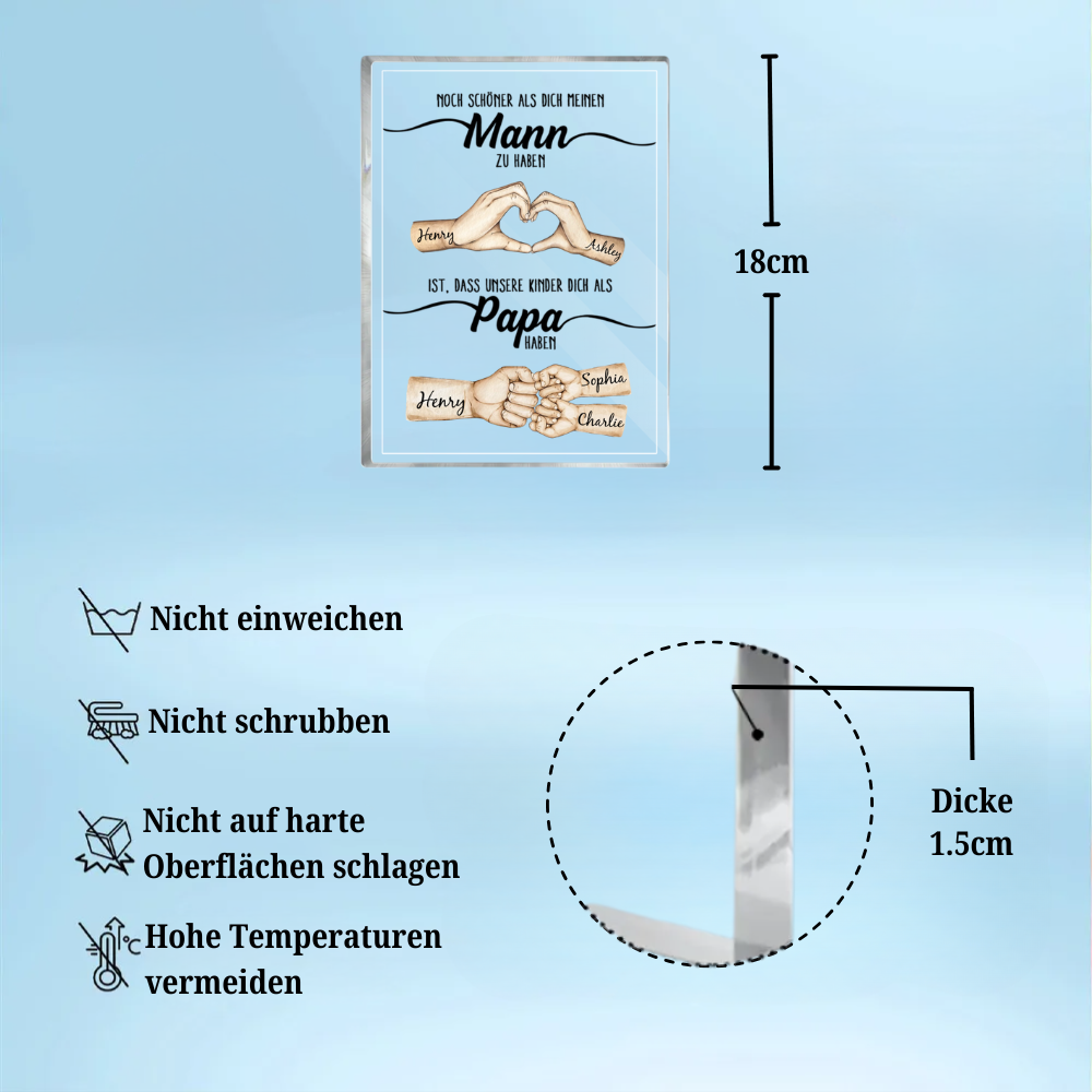 Acrylplakette mit Händen und Fauststoß für Papa Geschenk für Mann zum Vatertag