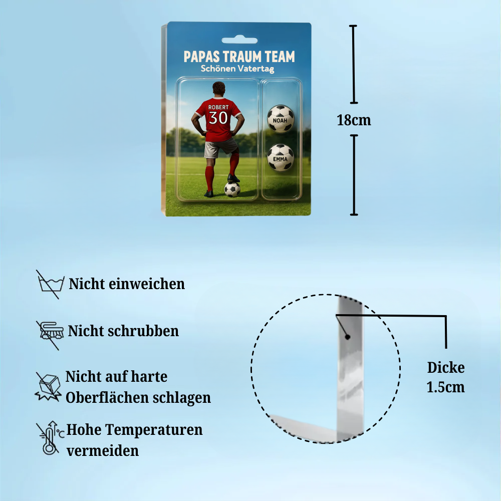 „Papas Traum Team!“ – Personalisierte Fußball-Acrylplatte für Papa