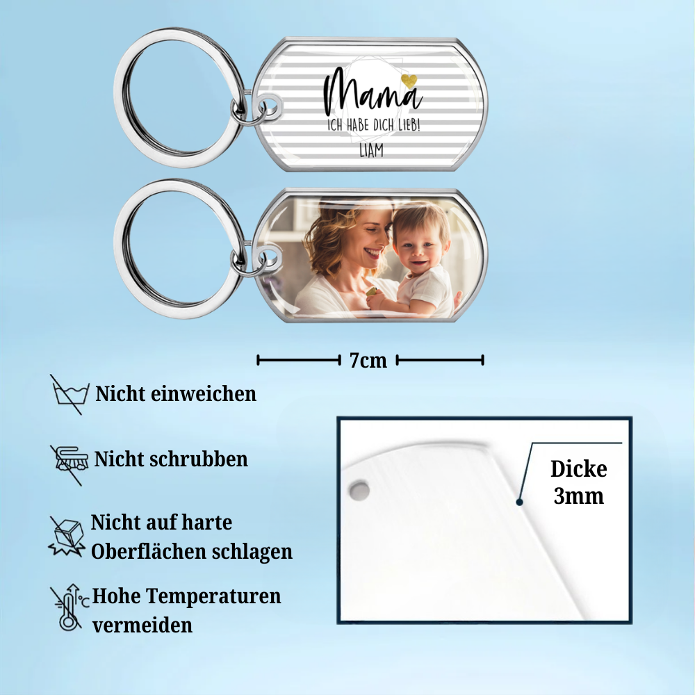 Hab dich liebe... Foto-Edelstahl-Schlüsselanhänger mit Expoxidharz Geschenk für Mama,Papa, Opa und Oma