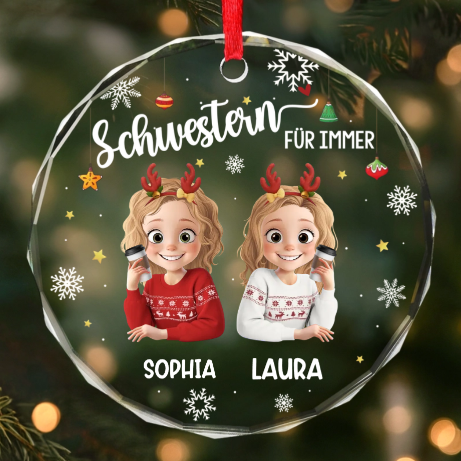 Personalisierter Glas-Ornament „Beste Freundinnen“ Christbaumschmuck mit Gravur