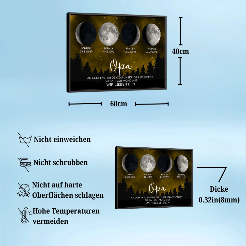 Personalisierte Mondphasen-Grafik mit Bilderrahmen Geschenk für Papa