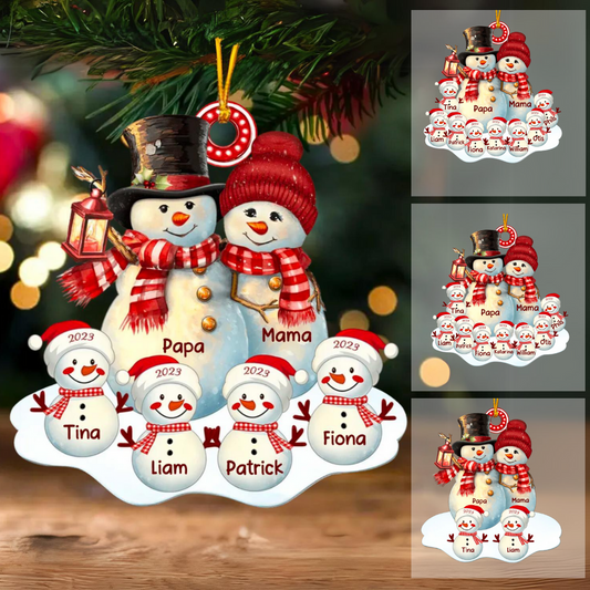 Schneemann Familie Christbaumschmuck mit Namen 1-8 Kinder