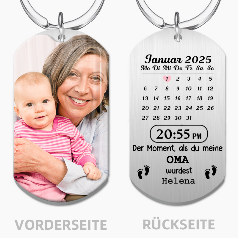 Der Moment als du... Edelstal-Schlüsselanhänger mit Foto, Datum und Name Geschenk für Papa und Mama