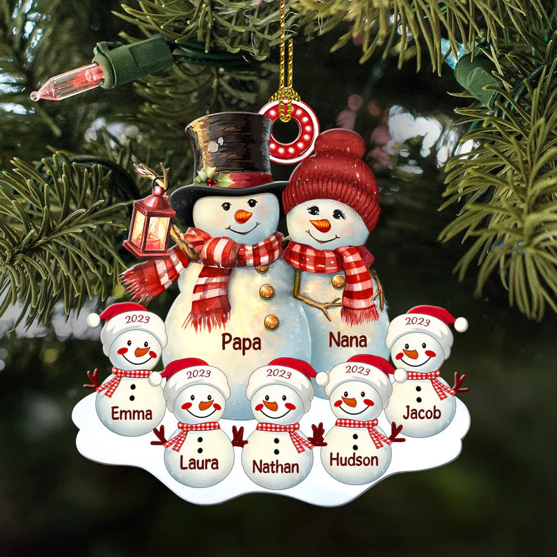 Schneemann Familie Christbaumschmuck mit Namen 1-8 Kinder