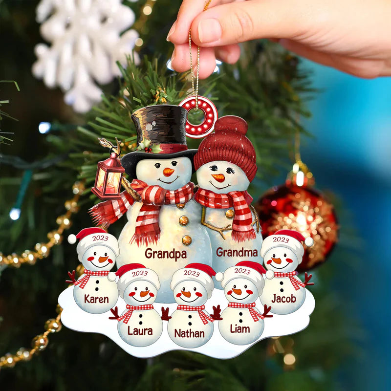 Schneemann Familie Christbaumschmuck mit Namen 1-8 Kinder
