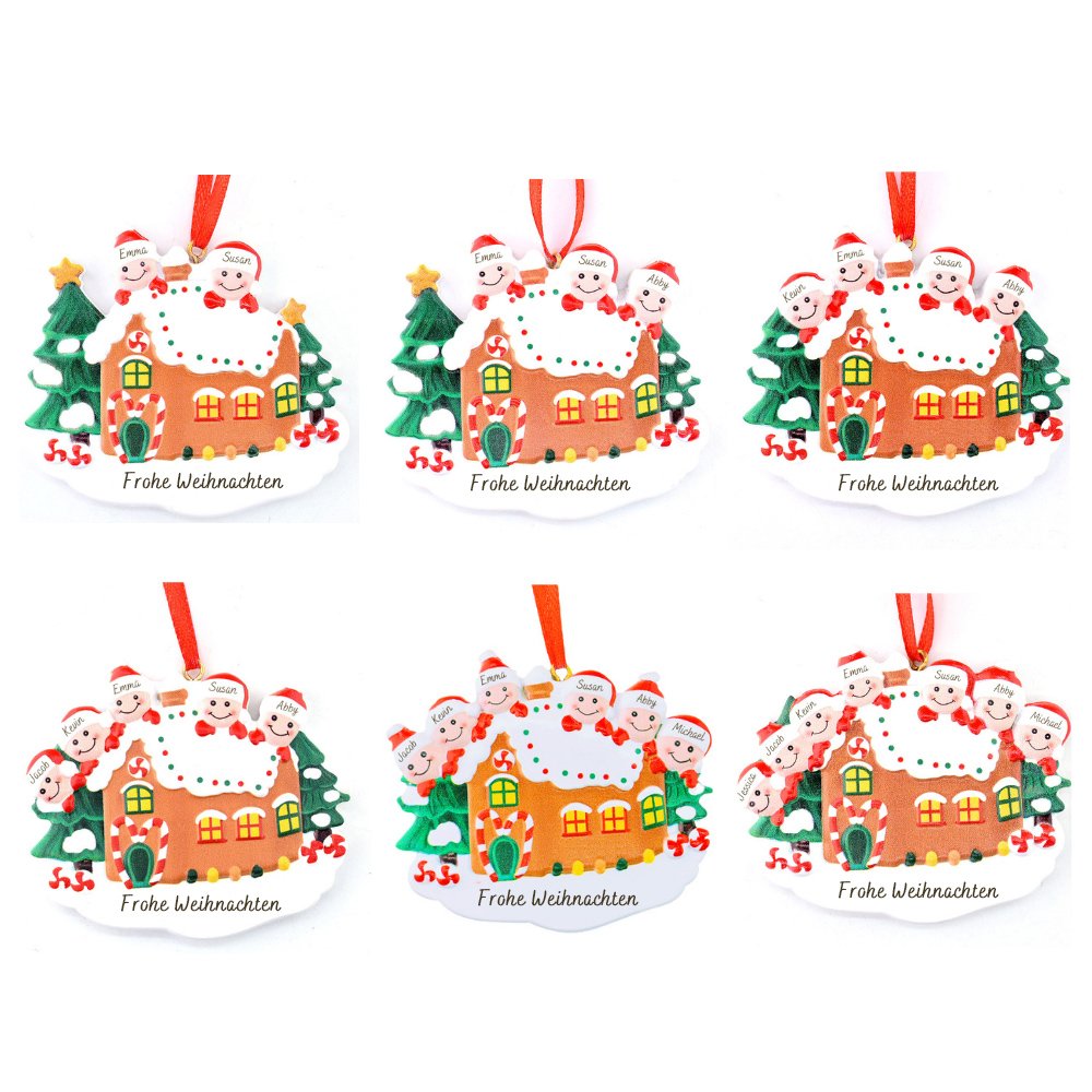 Lebkuchenhaus Familie Personalisierte Weihnachtsdekoration 2-7 Namen