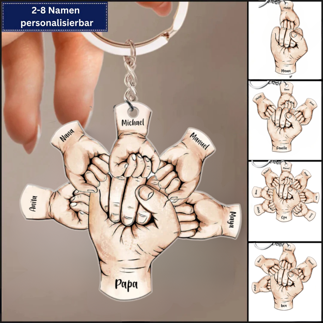 Fäuste Schlüsselanhänger-Oma, Mama, Opa & Papa mit 2-8 Namen